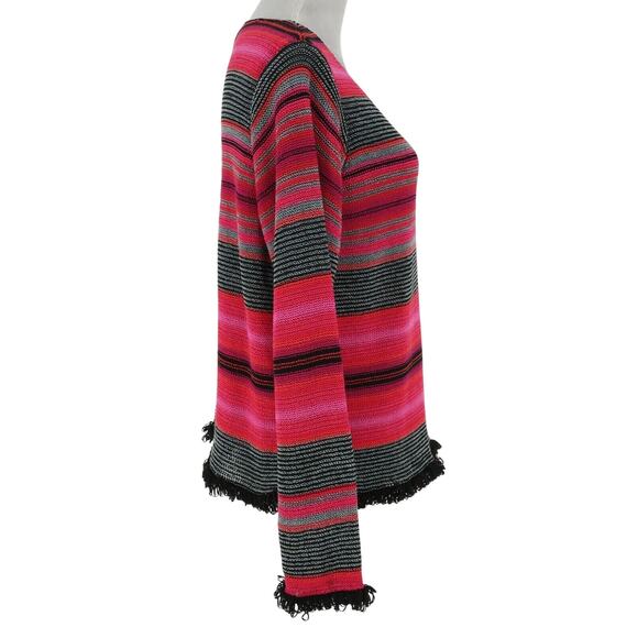 Sigrid Olsen Sport Sweater Womens Large Pink Black Stripe Sleeves Hem Fringe - Picture 5 of 13